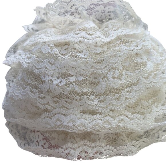 VTG Porcelain Pin Cushion Half Doll Lace Dress Pink Bonnet Rosy Cheeks - Picture 8 of 10